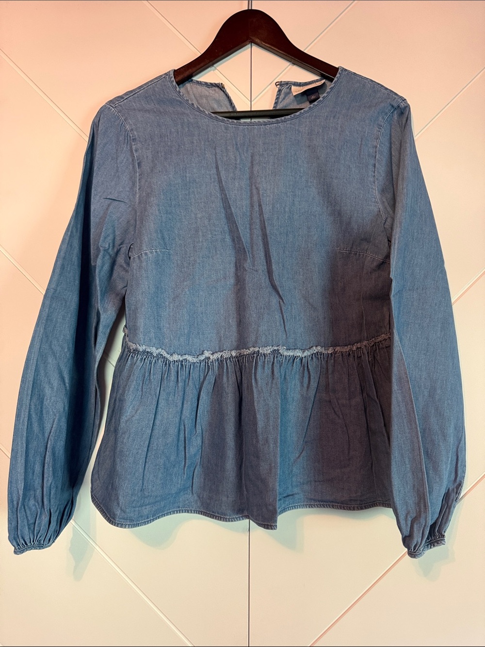 Universal Thread Light Blue Denim Peplum Long-Sleeve Top